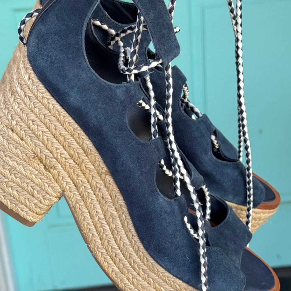 Tory Burch Suede Lace-Up Espadrille Platform Sandals - Navy 10 - Picture 4 of 4